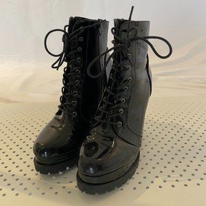 Black Patent Lace-up Platform Bootie